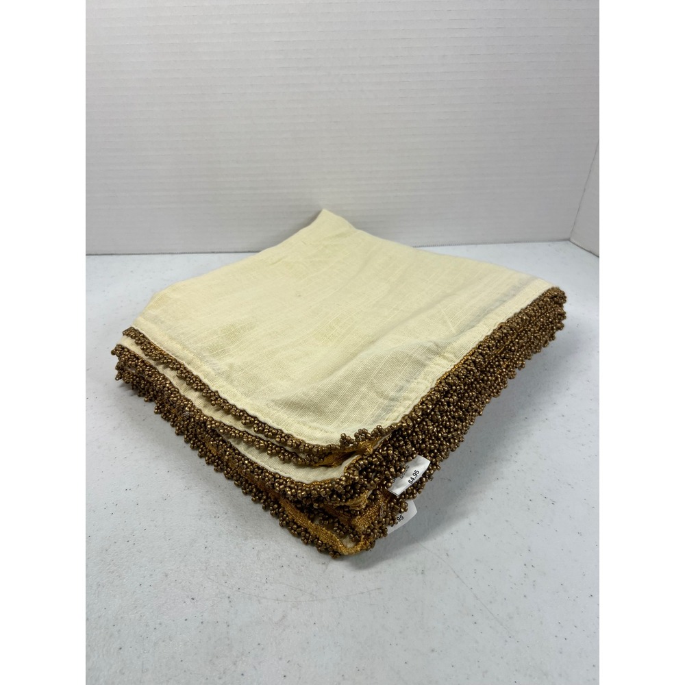 Pier 1 Imports Cream Cotton Napkins Set of 6 Bronze Beaded Trim 18x18 Ivory